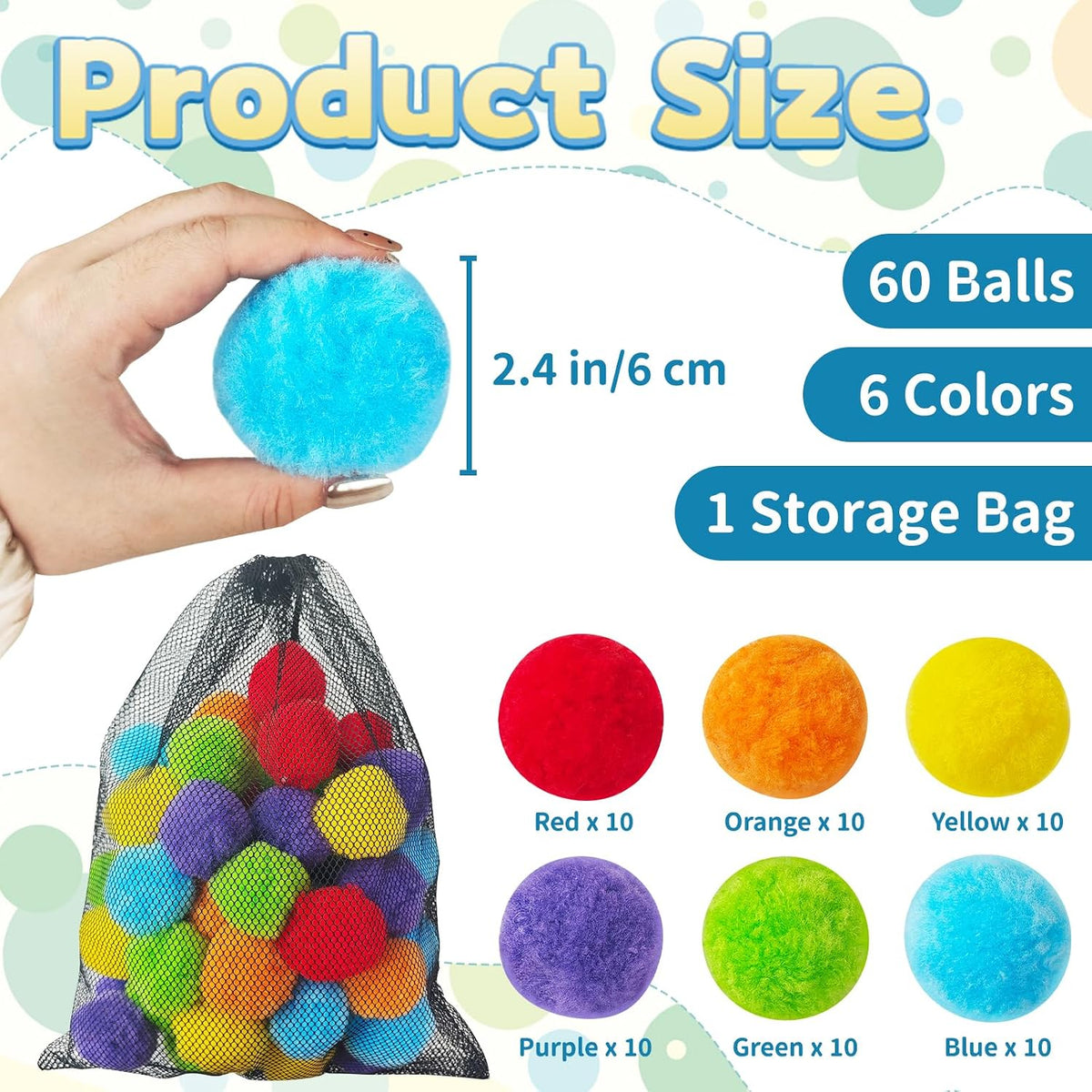 Zddaoole 120 large craft pom poms in red, blue, green, purple, orange and yellow - view 10