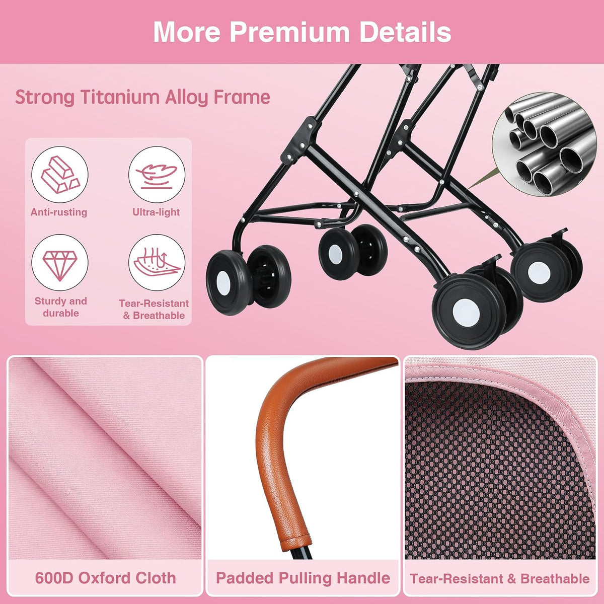 Double Pet Stroller, 4 Lockable Wheels for Small‑Medium Dogs & Cats – Essentials for Dogs - Pink - image 4