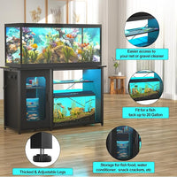 55-75 Gallon Fish Tank Stand with Power Outlets & LED Light, Reversible Heavy Duty Metal Aquarium Stand with Cabinet for Fish Tank Accessories Storage, Turtle/Reptile Terrariums, Black