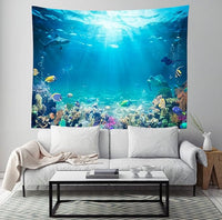 Loccor Underwater World Tapestry Blue Ocean Wall Hanging Under the Sea Coral Reef Wall Tapestry 236x118 Inches Tropical Fish Tank Undersea Tapestries Marine Wall Art for Bedroom Living Room Dorm Decor