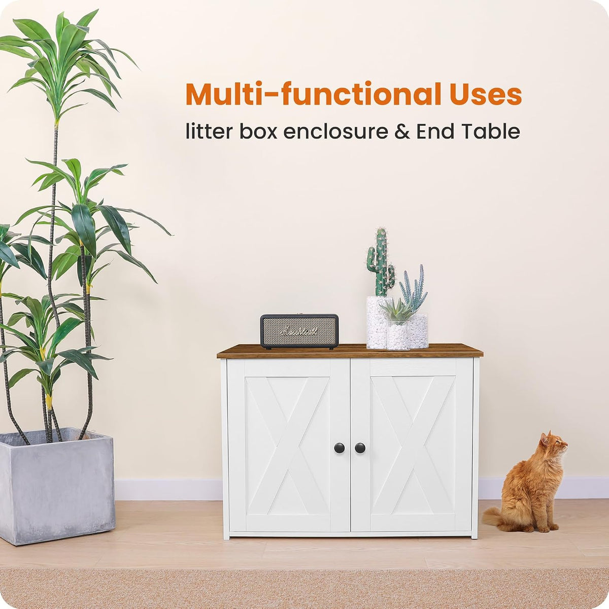 Cat Litter Box Enclosure, Hidden Litter Box Furniture - White+Warm Brown - image 2