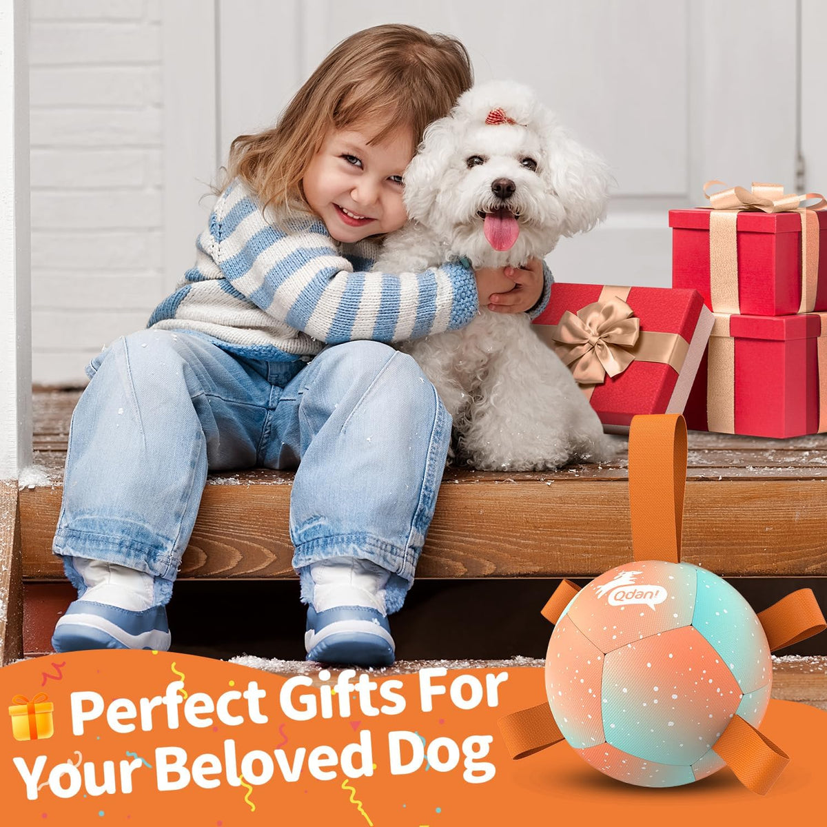 QDAN Dog Soccer Ball Toy with Strap - Orange / Small Size 1 - image 2