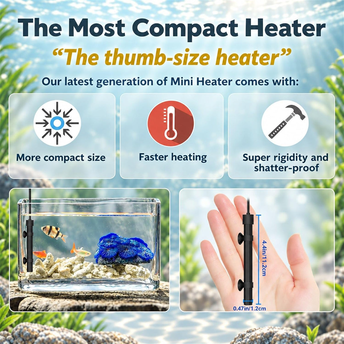 10W USB 5V/2A Alumina Ceramic Super Mini Betta Heater for Tanks ≤ 1 - For Tanks ≤ 10 Gal - image 2