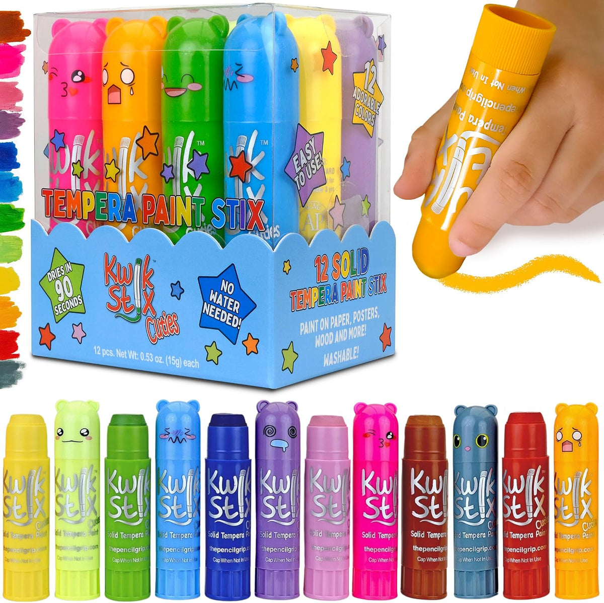 Kwik Stix Solid Tempera Paint Sticks, 12 Colors - Multicolor