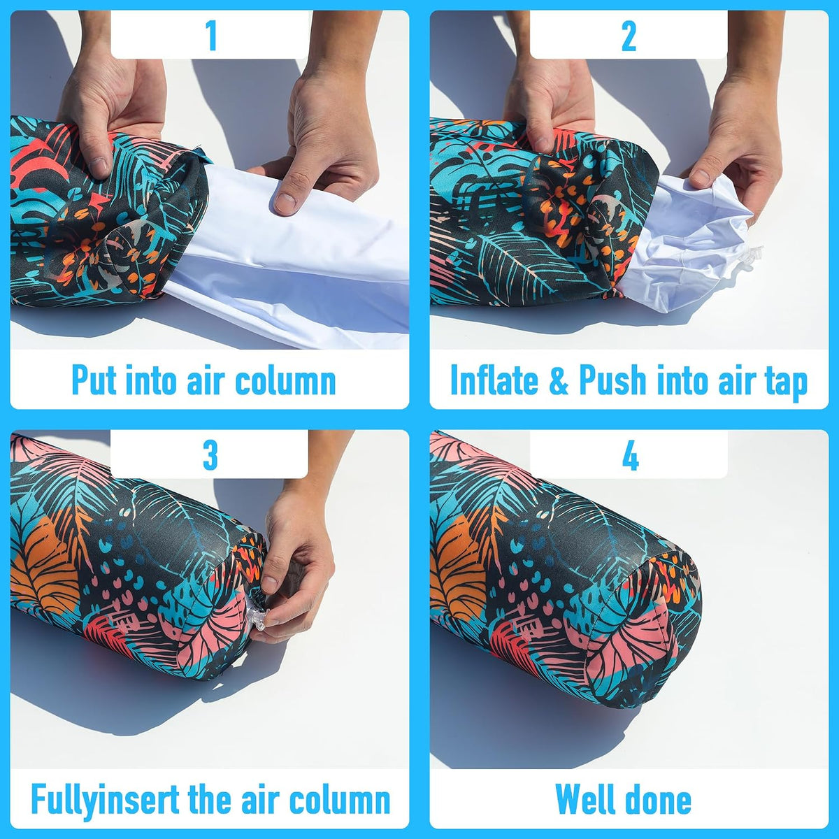 FindUWill 2-pack inflatable fabric-covered pool noodles in blue and green flower print - view 7