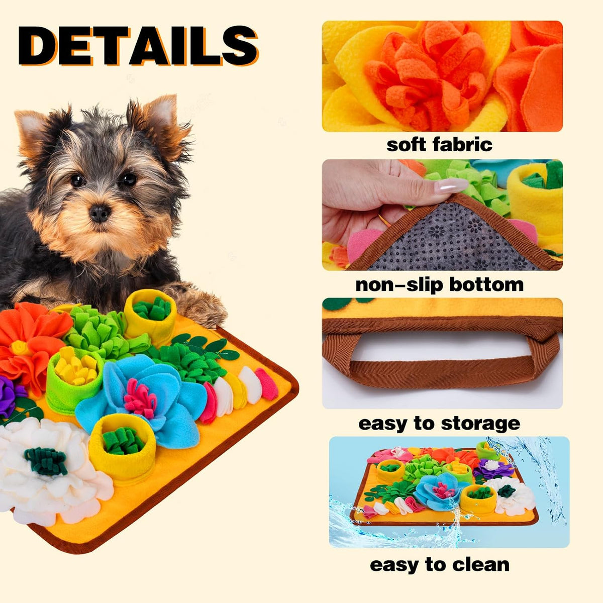 Snuffle Mat for Dogs, Sniff Mat Slow Feeding Mat for Small Pets Cats, Rabbits - Help Stress Relief - Orange - image 2