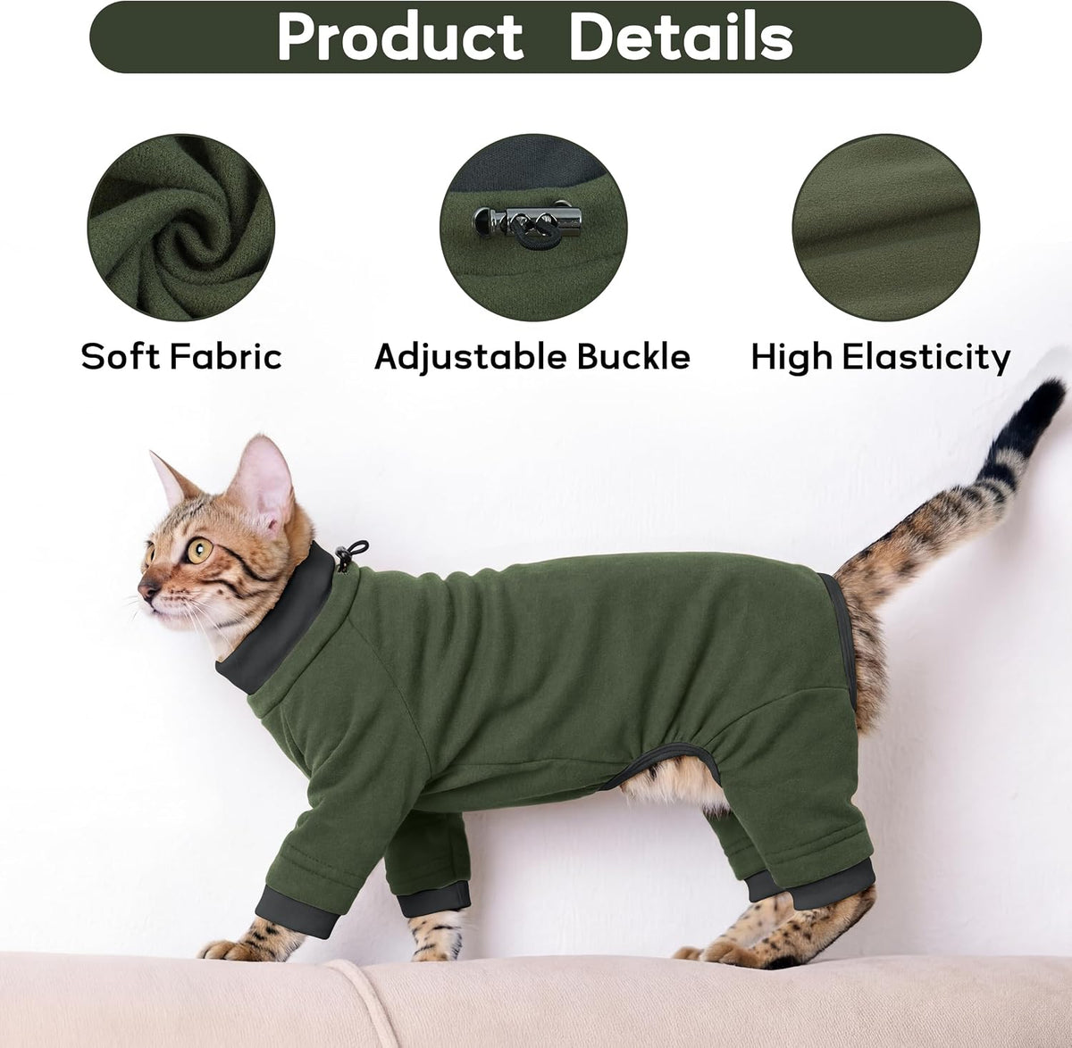 Sticky Hair Cat Clothes, Prevent Loss Pajamas - Small / Green - image 4