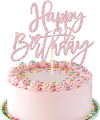 ZHUOWEISM 1 PCS Gold Happy Birthday & Anniversary Cake Topper – Fun for Kids & Family - Light Pink