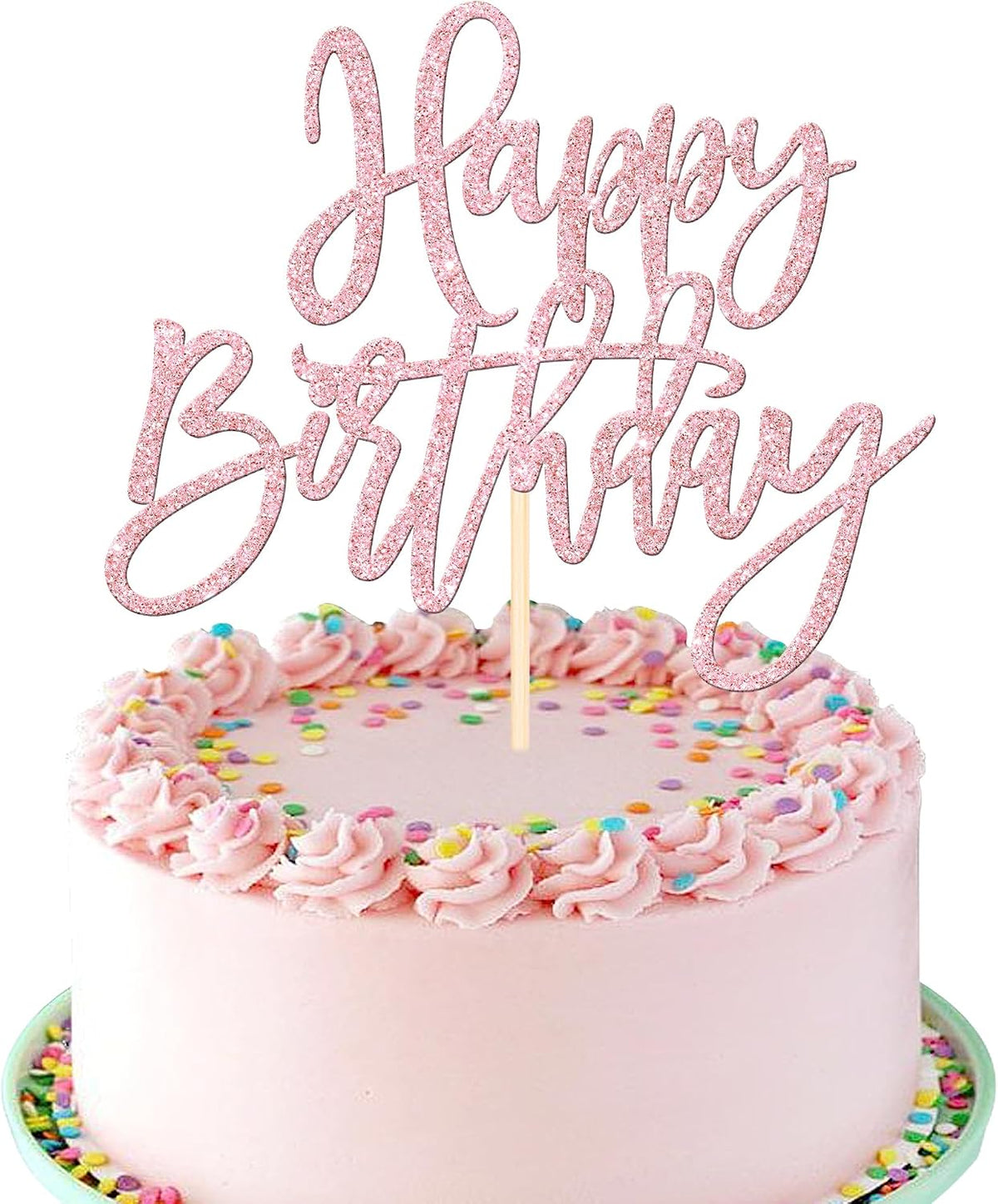 ZHUOWEISM 1 PCS Gold Happy Birthday & Anniversary Cake Topper – Fun for Kids & Family - Light Pink