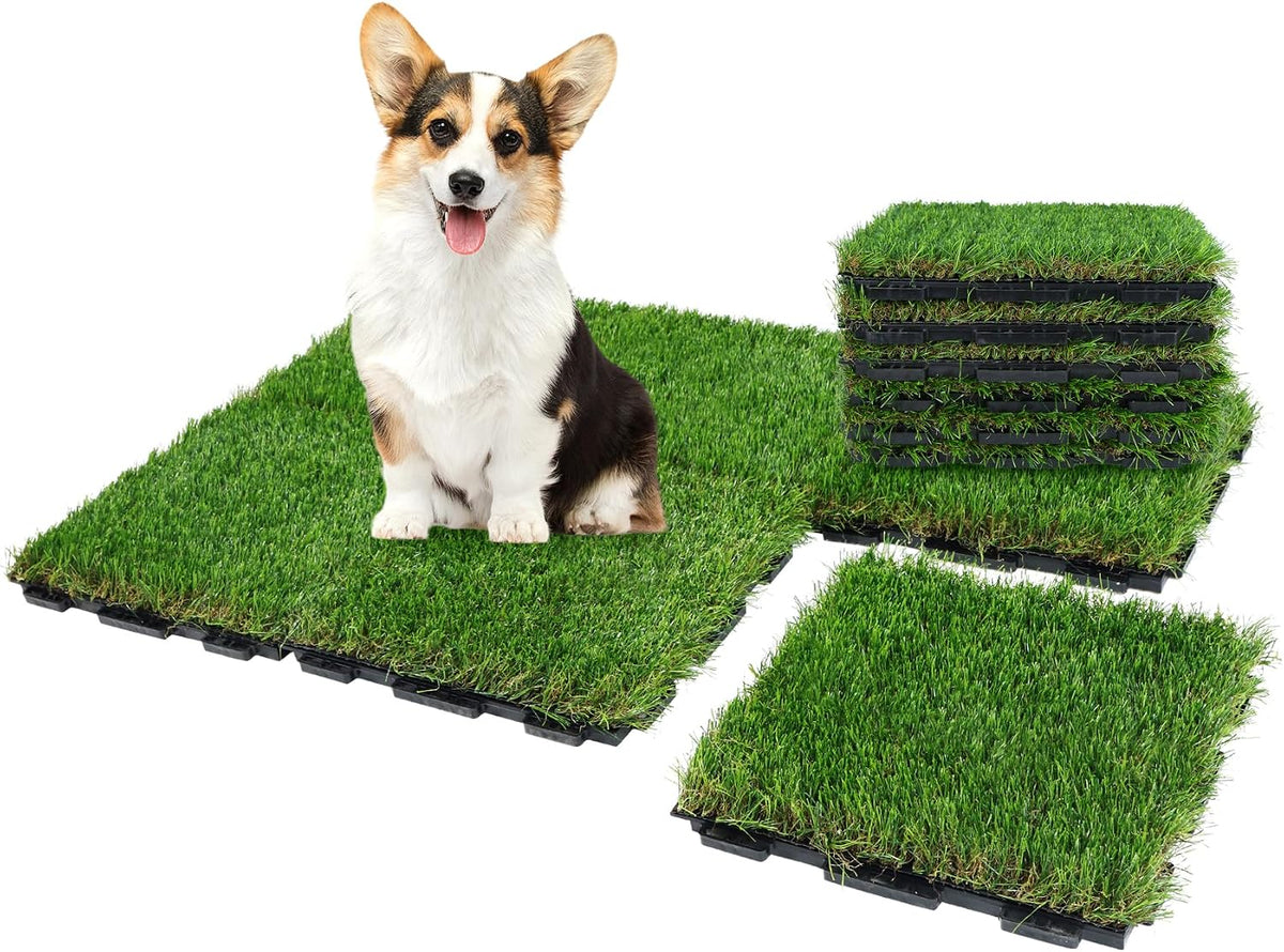 Interlocking Fake Grass Tiles Pad for Dogs Potty Training - 6 / Plastic