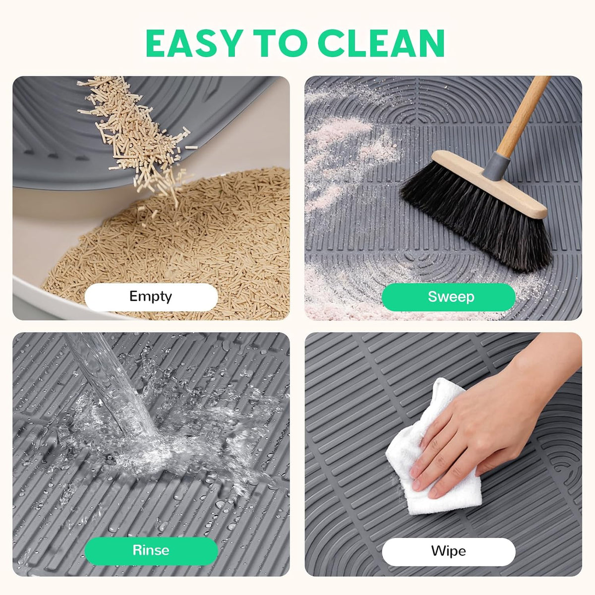 Cat Litter Mat,47" x 35" Extra Large Silicone Waterproof Litter Trapping Mat for Scatter Control - 47" x 35" / Grey - image 4