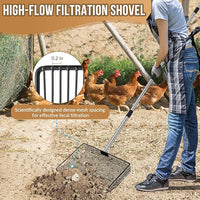 SlowTon 15-inch Large Chicken Poop Scooper - 5 in 1 Multifunctional Chicken Litter Scoop with 40 to 77in Stainless Steel Handle, Heavy Duty Chicken Coop Cleaning Tool Litter Sifting Shovel