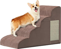 Dogs Steps for Bed, Dog Stairs for Small Dogs, 4-Step Dog Ramp for Bed, Couch, Sofa, and Chairs, Non-Slip Bottom Design, Cat Scratching, High Density Foam Portable Pet Step, Indoor, Coffee