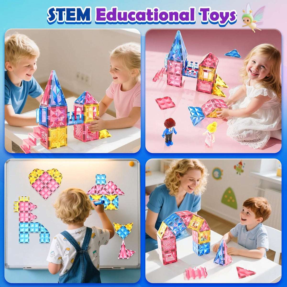 Diamond Magnetic Building Blocks for Kids - Pink - image 3