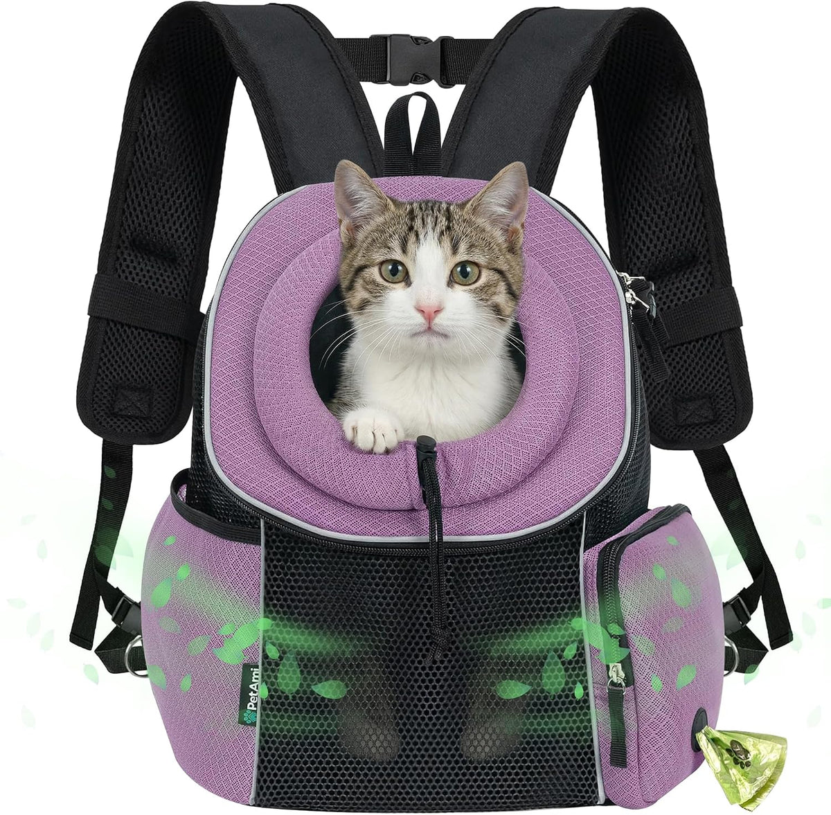 PetAmi Dog Carrier Backpack, Hands Free Front Pet Carrier - Purple / 16.5"L x 10.0"W x 17.0"H