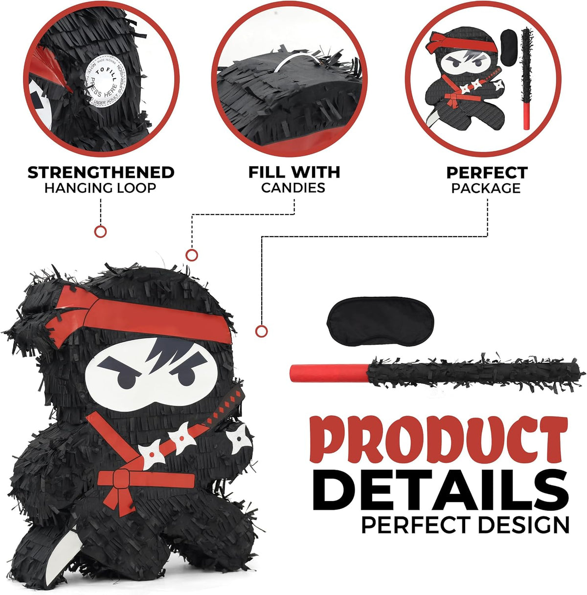 Mushroom Pinatas Bundle with a Blindfold and a Bat - Ninja - image 3
