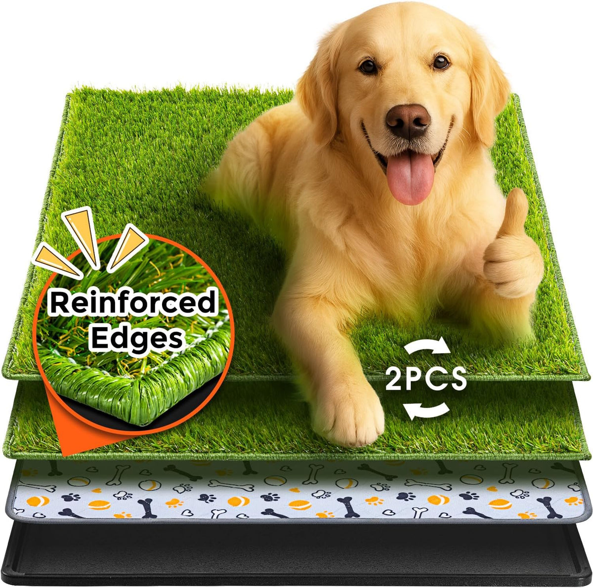Hompet Dog Grass Pad with Tray Large, 35"x22.5" - Black / 35 x 22.5"