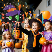 WERNNSAI Halloween skull pumpkin piñata in orange and black with spooky face - view 15