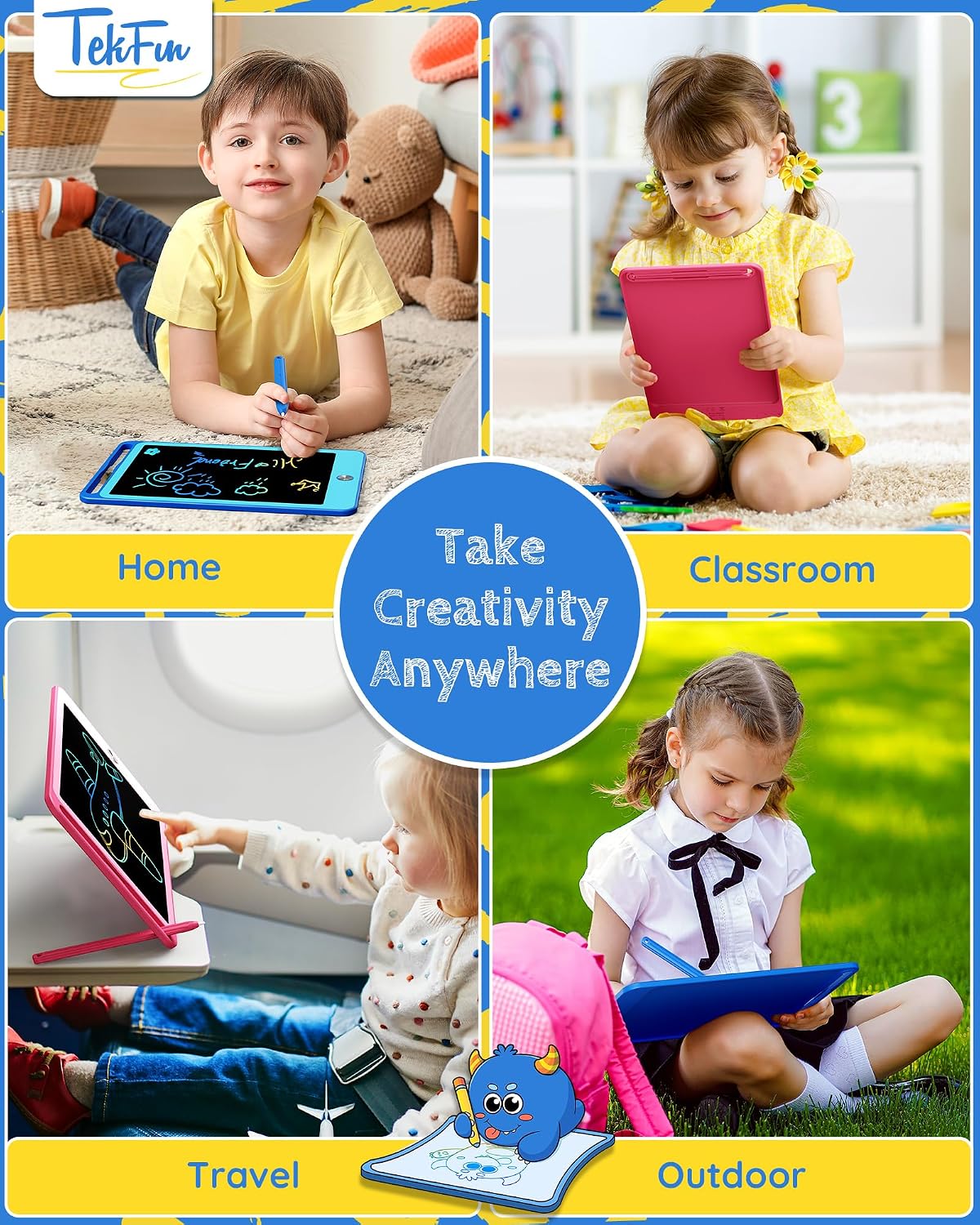 TEKFUN 3 Pack LCD Writing Tablet for Kids, Educational Kids - Blue+pink / 8.5 inch / 2 - image 3