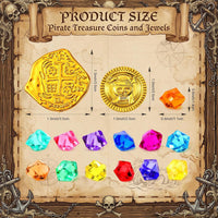 Hanaive 150 Pcs Plastic Pirate Gold Coins Fake Gems Set - Gold / Mixing - image 2