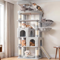 Cat Tree Tower 42'' with Condo, Indoor Scratching Post GCT005SG – Essentials for Cats - Light gray / 74.4 inch