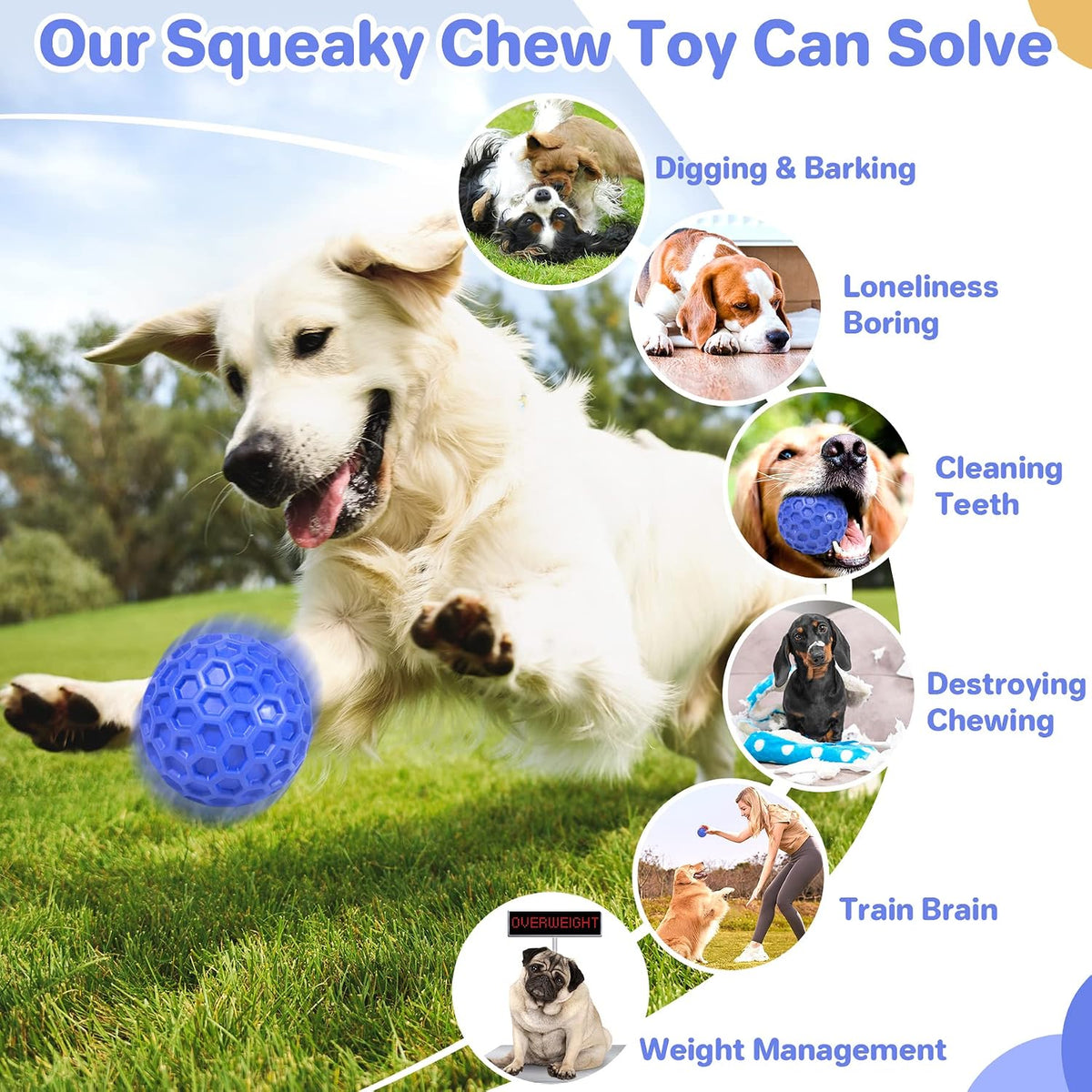 DISSKNIC Indestructible Squeaky Dog Ball, Relieves Anxiety - Large / Blue - image 4