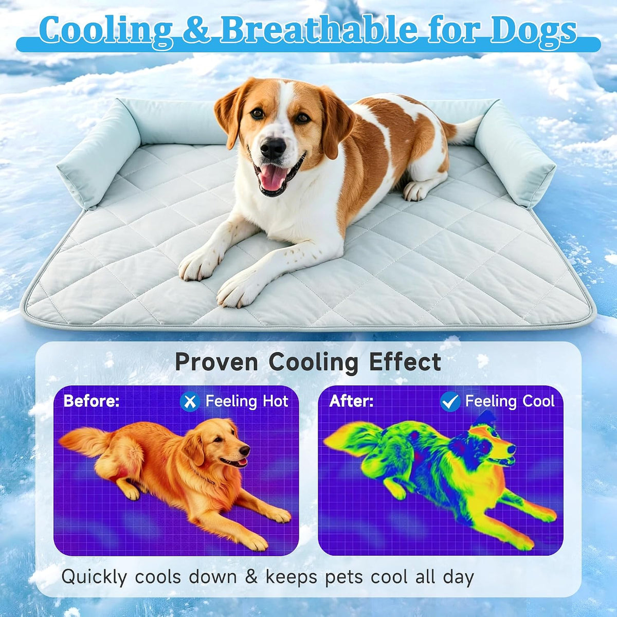 Dog Cooling Mat, Premium Lightweight Pet Cooling Blanket Bed Cover for Dogs, Cat, Puppies | Ice - Large / Cooling Mat+Pillow - image 3