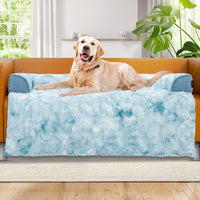 Calming Dog Bed for Couch with Cozy Raised Edge - Tie-Dye Blue / 45"L x 37"W x 5"Th