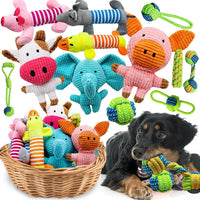 12 Pack Dog Squeaky Toys, Interactive Plush Chew Toys with Rope – Essentials for Dogs