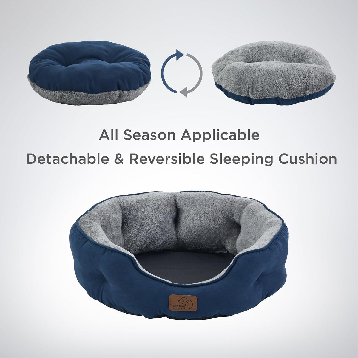 Bedsure Small Dog Bed Washable, Round Cat Beds for Indoor Cats - 25"L x 21"W x 8"Th / Navy - image 4