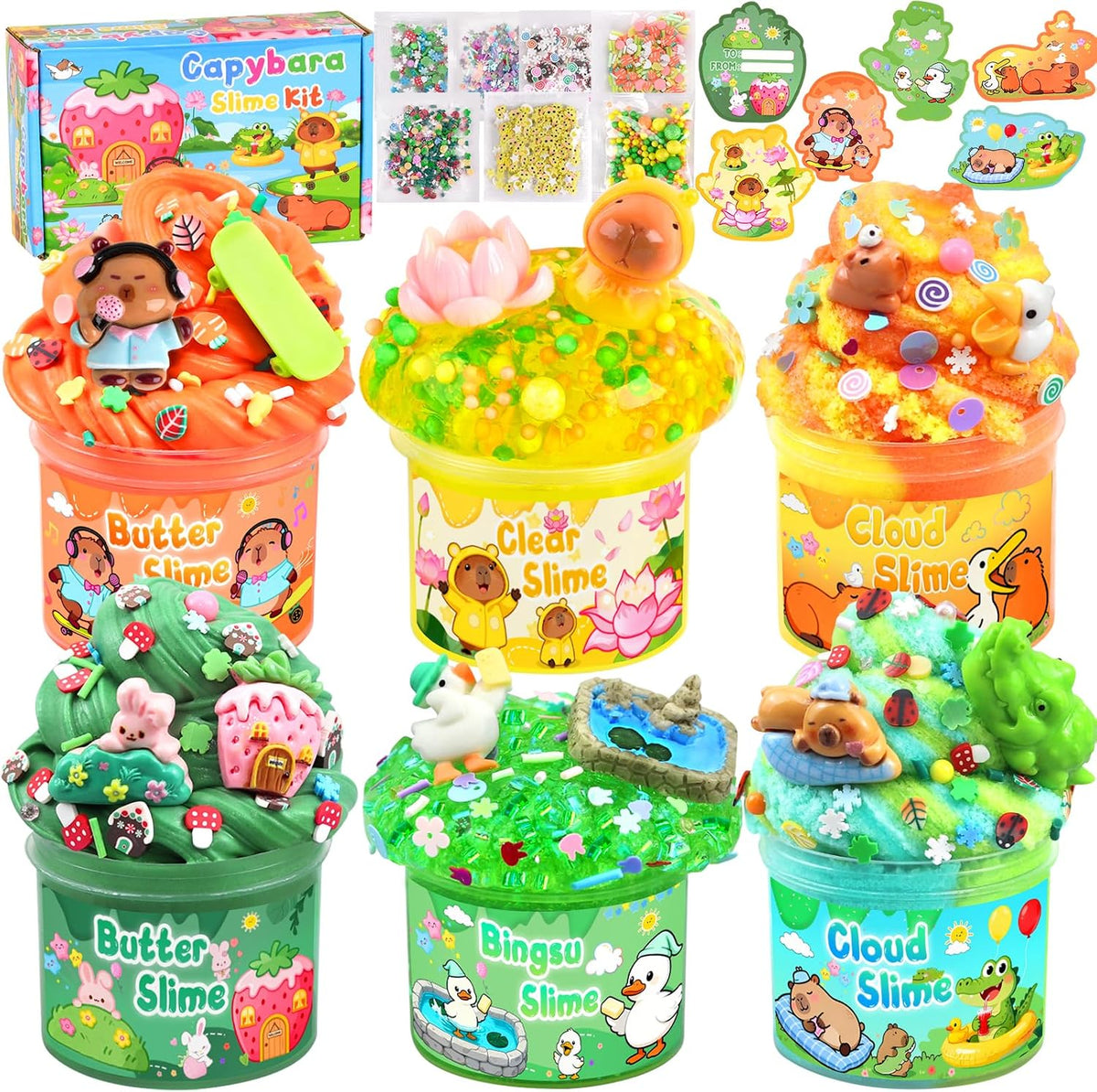 6 Pack Halloween Slime Kit, Cloud Butter Slime for Girls Boys – Fun for Kids & Family - Capybara