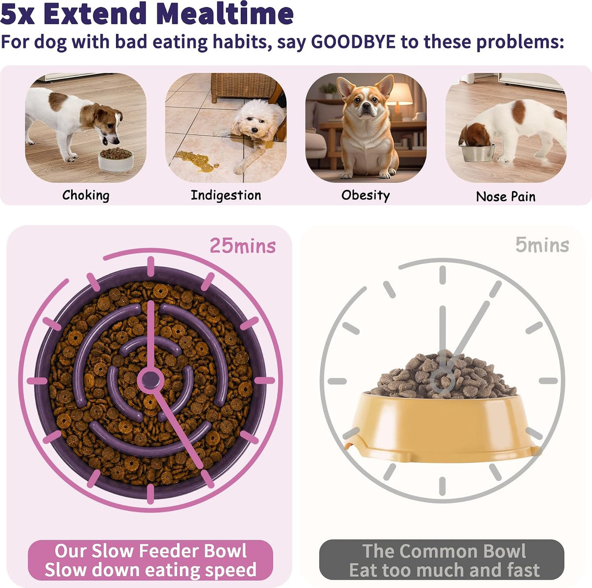 Elevated Slow Feeder Dog Bowl - Purple / 1.5 Cups - image 3