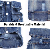 Pet Dog Cat Blue Denim Jeans Jacket Coat Vest - BIG FRENCHIES