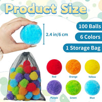 Zddaoole 120 large craft pom poms in red, blue, green, purple, orange and yellow - view 2