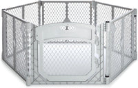 MyPet North States Petyard Plus: 3 Ft. Wide Folding Dog Playpen - 6-Panel / Walk-Thru Door / Light Gray