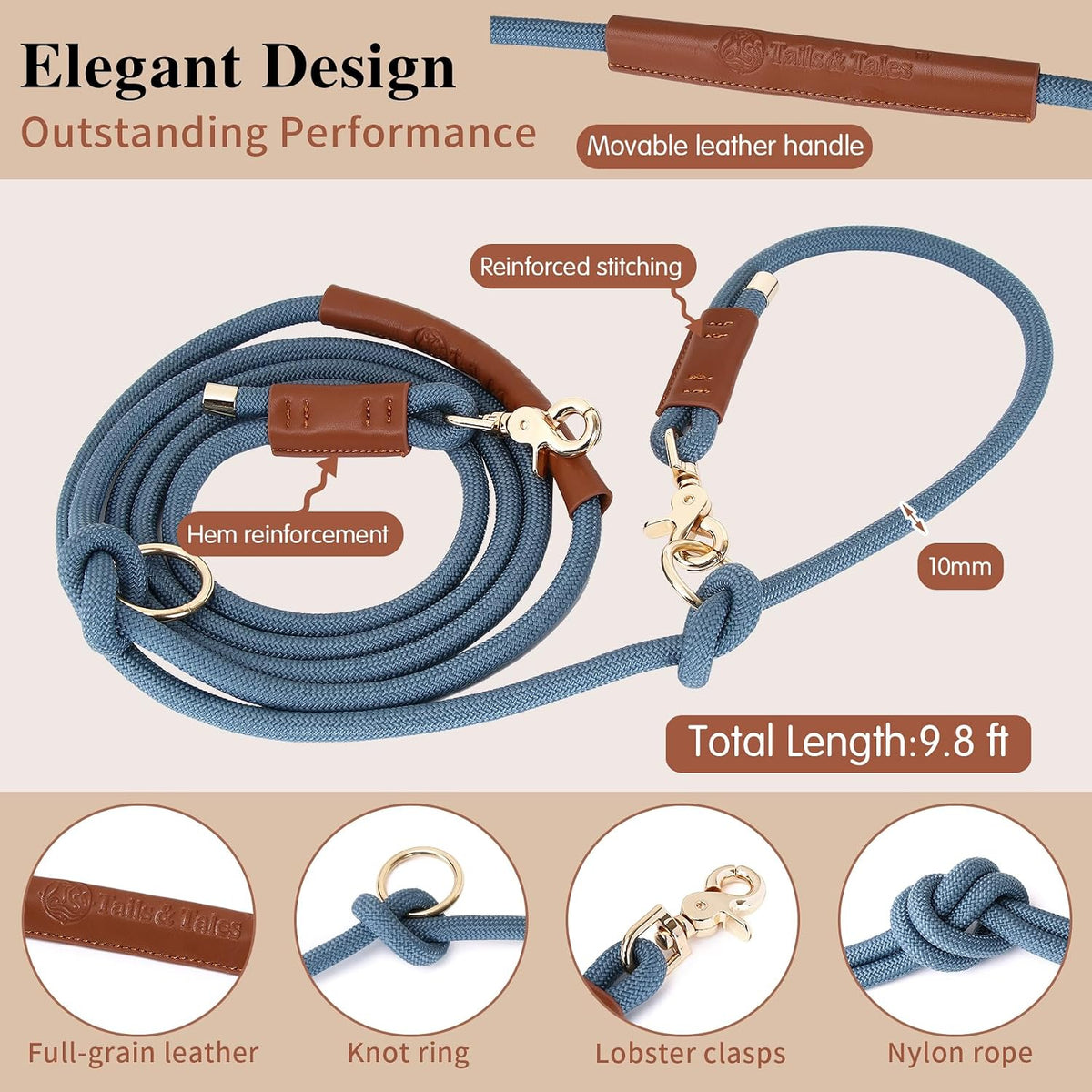 Hands Free Multifunctional Dog Leash for 1 or 2 Dogs - Tapestry Blue - image 2