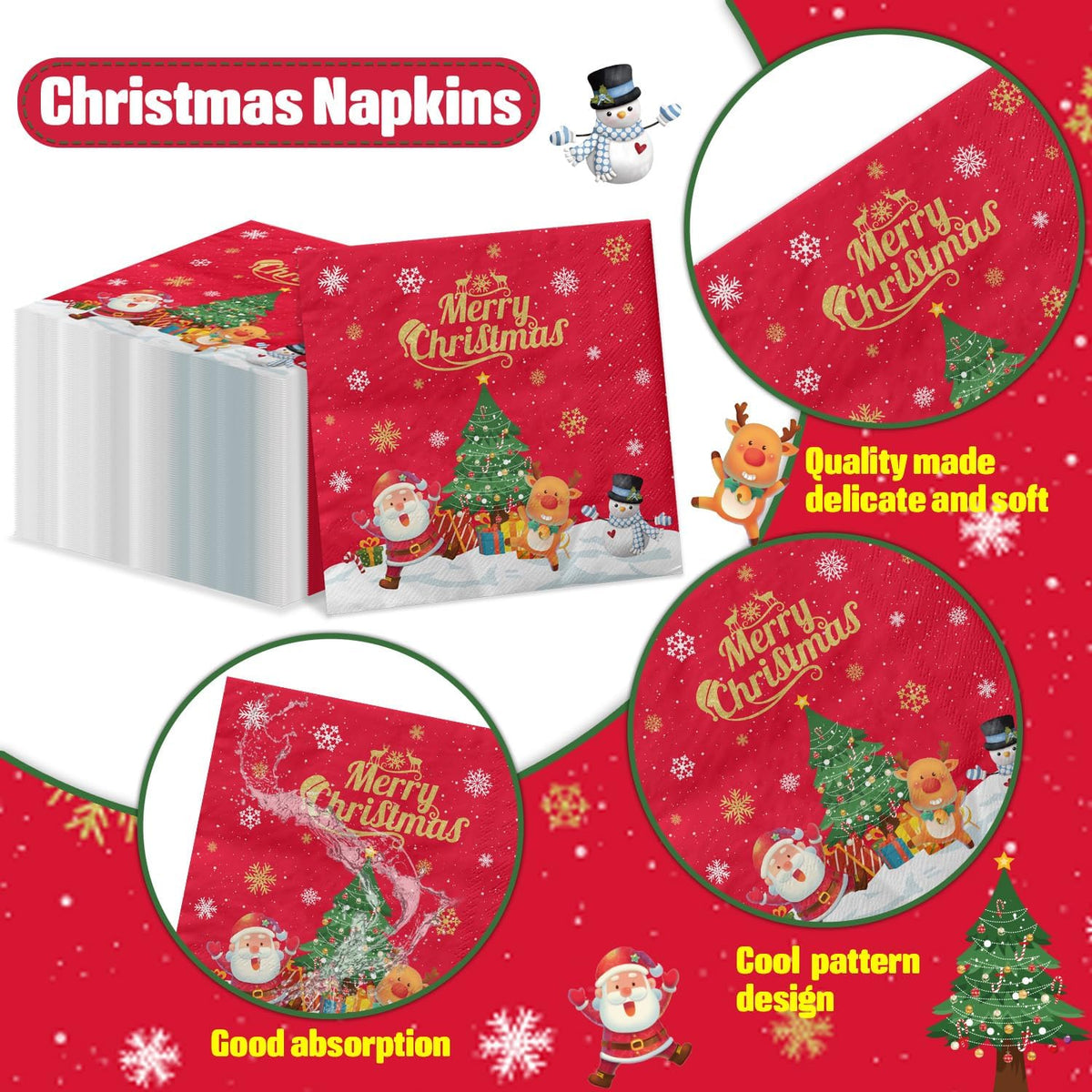 100Pcs Butterfly Napkins, Fairy Napkin - Red Christmas - image 3