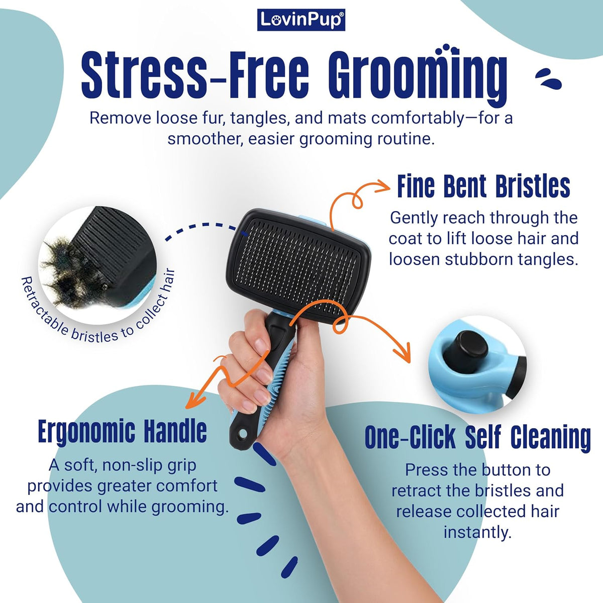 Pet Mat Remover, Professional Dematting Comb for Dogs and Cats - Slicker Brush (Blue/Black) - image 3