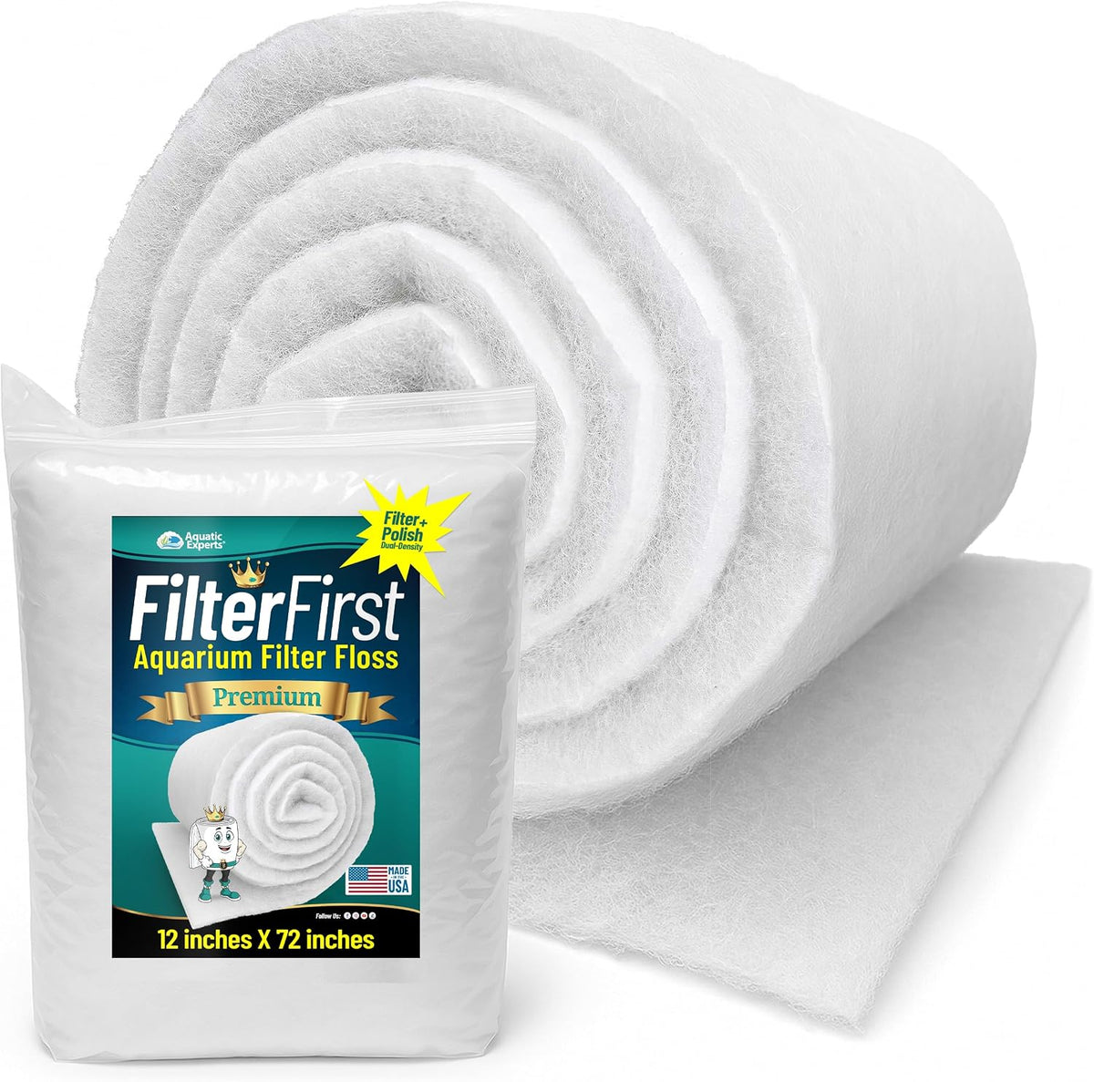 Aquatic Experts Aquarium Filter Floss for Fish Tank Filters - Standard / 12 Inch Wide x 72 Inch Long