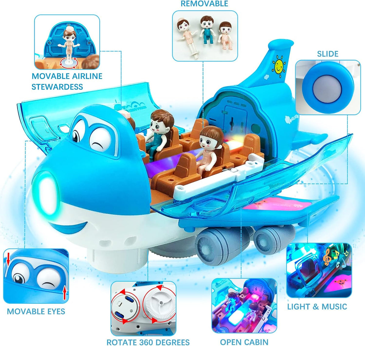 Ynybusi electric airplane toy for toddlers in pink with passengers, flight attendants and lights - view 7