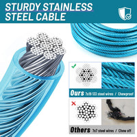 Dog Runner for Yard, Heavy Duty 100FT Dog Runs for Outside with 10FT Tie Out Cable, Trolley System - 75ft run cable+10ft tie out cable / Blue + Black - image 3