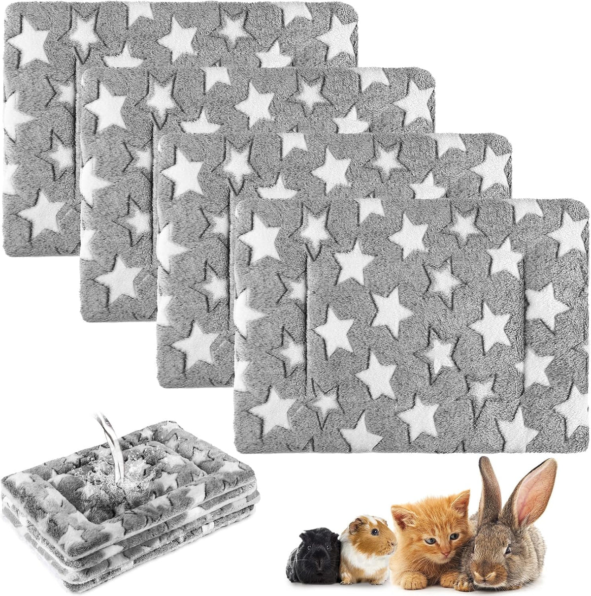 Haull 4 Pcs Waterproof Guinea Pig Bedding Mat, 13 x 10 - Black White Star / 13 x 18.5 Inch