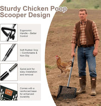 Chicken Poop Scooper - Metal Sifting Shovel & Rake 2-in-1 with Adjustable Stainless Steel Handle (37"-65"), Sand Shovel for Chicken Coops, Farm Animal Waste