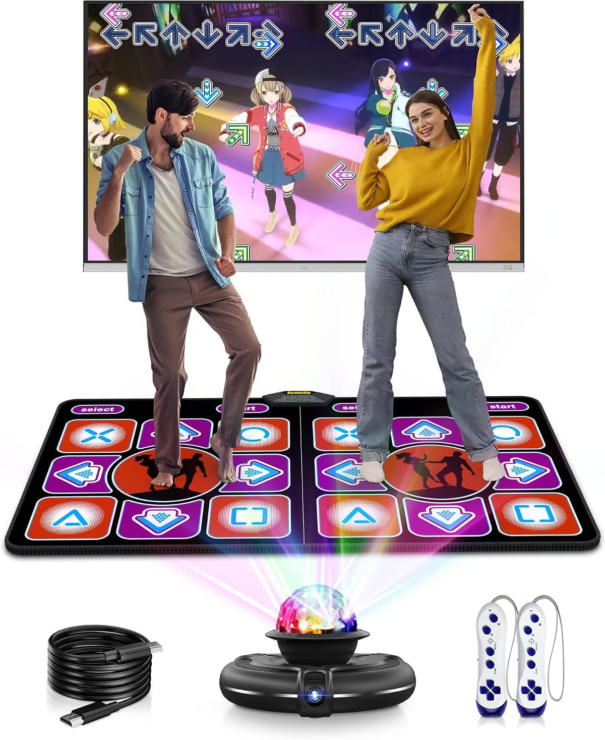 Double Wireless Dance Mat for TV, Family Fun - Black+red