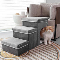 Foldable Pet Stairs for Beds & Sofas - Non-Slip Dog Steps with Storage for Small to Medium Dogs & Cats, Supports up to 120 lbs - Durable 2 & 3-Step Doggie Ladder for Easy Access