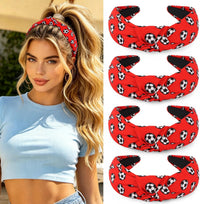 YISSION 4Pcs Wide Halloween Knotted Headbands Pumpkin Ghost Skull - Red Soccer Pattern