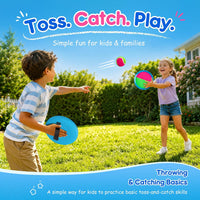 EVERICH TOY Toss and Catch Ball Game Set - Pink Green / 2 Paddles 2 Balls - image 4