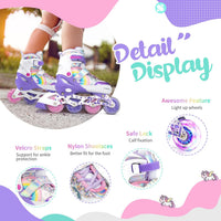 SULIFEEL Rainbow Unicorn Adjustable Kids Inline Skates for Girls Boys – Fun for Kids & Family - B Purple / Medium - Big Kid - image 3