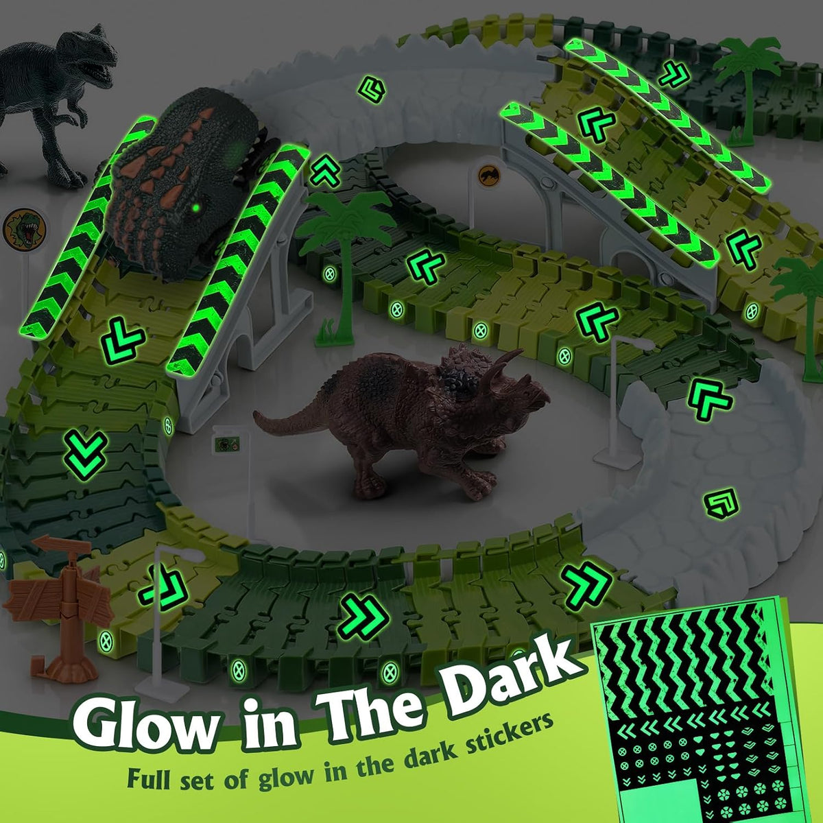 264 PCS Construction Race Tracks for Kids Toys - 360° Dino Race Track - image 2