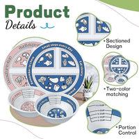 4 Pcs Portion Control Plates & Bowls Set (2 Plates + 2 Bowls, 9 Inch) - Self-Measuring for Weight Loss, Gastric Bypass, LapBand, Diabetes & Healthy Diets, Pink & Blue, for Adults & Children